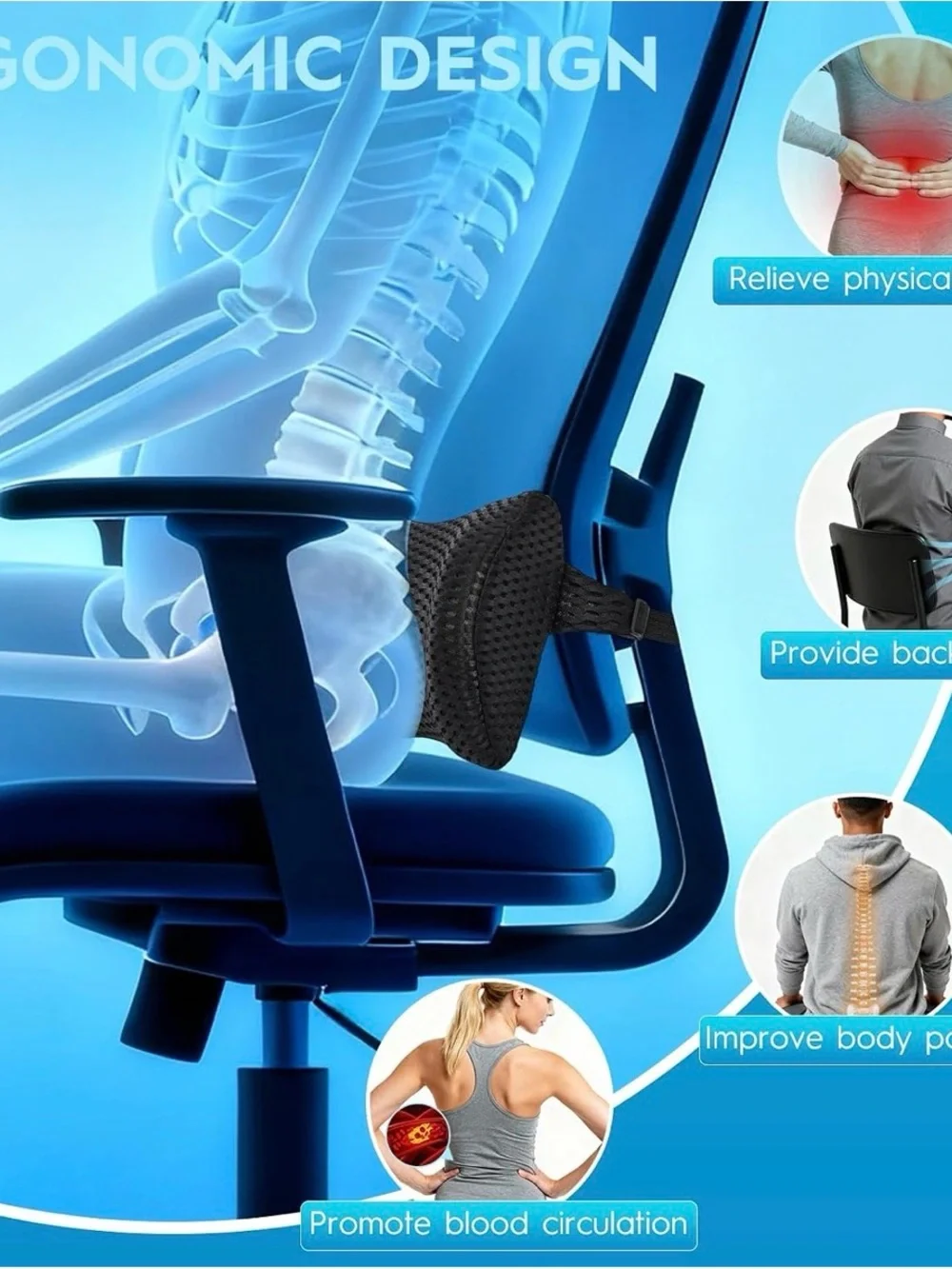 Black Lower Back Support Cushion Lumbar Support Pillow for Office Chair